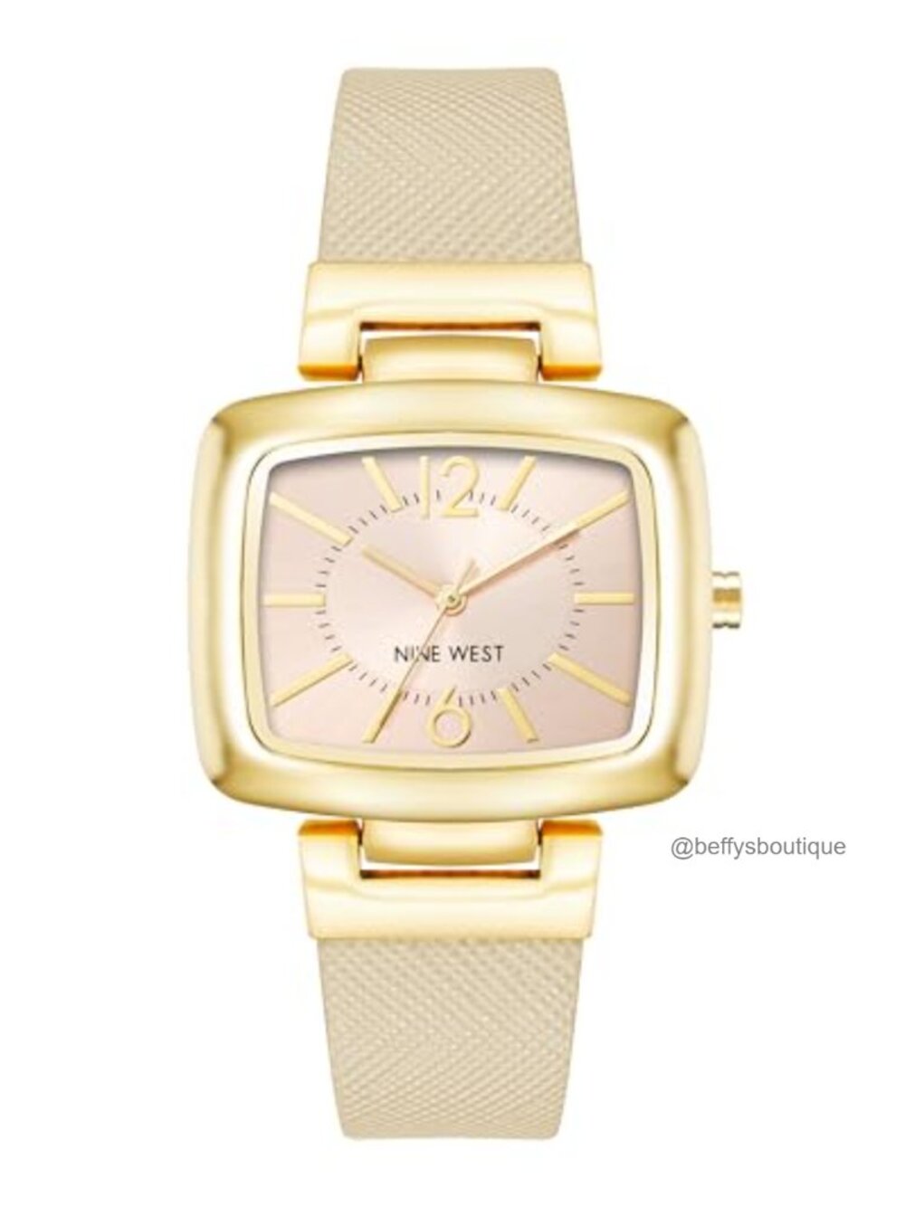 Women's Beige Strap Watch with Faux Leather Band